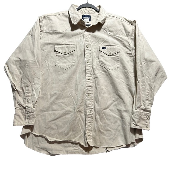 Wrangler Other - Wrangler Western Shirt Mens XXL Tan Pearl Snap Cotton Twill MS713ST